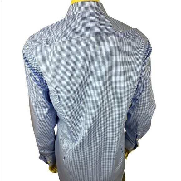 Gently Used Light Blue and White Houndstooth Check Zegna L/S Dress Shirt Size M - Picture 6 of 7